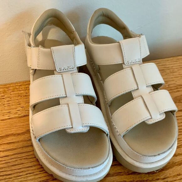 UGG Goldenstar Platform Sandal 6 Cream White Strappy Leather Chunky Strap Summer - Picture 4 of 16